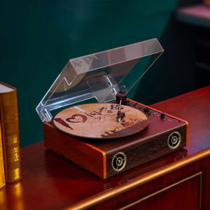 Middix Vintage LP Vinyl Record Player Motorized Magnetic Phonograph Bluetooth Speaker Moving Magnet Cartridge Turntable