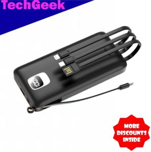TG D600 10000mAh 4 Built-In Cable Power Bank with Digital Power Indicator Display