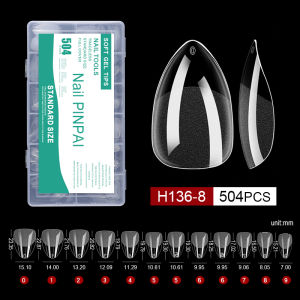 PINPAI 504PCS Semi Frosted Fake Nails Capsules Long Short Almond Coffin Full Cover Matte False Nails Artificial Tips Nail Soft Gel Tips