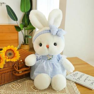 Gấu bông Thỏ bông trắng mặc váy xanh dương đeo nơ dễ thương size 30cm