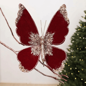MAOMEI HOUSE Lông tơ Đồ trang trí hình bướm cho cây thông Noel. Phủ lớp lấp lánh. Tự làm Đồ trang trí treo cây hình bướm Phụ kiện lễ hội Thật tế  dây chuyền hình cây bướm Cây thông Noel