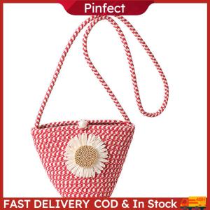 Women Girls Woven Straw Flower Decor Crossbody Bag Crossbody Beach Bag for Work Shopping Travel Daily