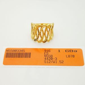 Cincin Lipan Fesyen Full Gold Emas 916 Yon Hing