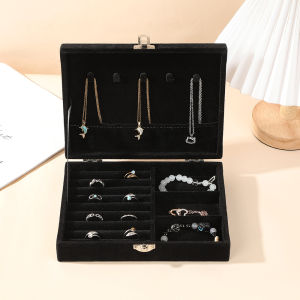 Double layer women Jewelry box organizer with lock Multifunction velvet Watch Ear studs Necklace Jewelry Display box Large capacity Jewelry storage box