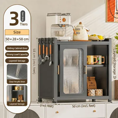 NINI Kitchen Counter Storage Cabinet Microwave Oven Rack Dustproof Organizer Shelf with Sliding Acrylic Door Kitchen Appliance Storage Cabinet