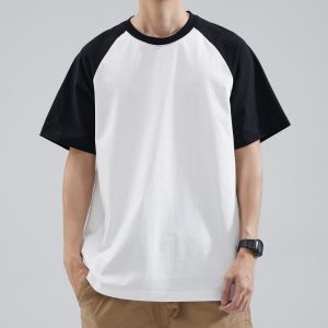 Mens Raglan Black and White Raglan T-Shirt Casual Oversized Tee with 5 Color Options