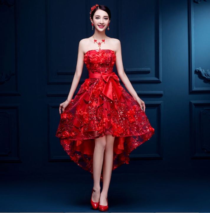 PDStore Red Toast Dress New Bride Short Front And Back Long Dress Tube Top Three-dimensional Flower Wedding Banquet | Lazada PH PDStore Red Toast Dress New Bride Short Front And Back Long Dress Tube Top Three-dimensional Flower Wedding Banquet | Lazada PH