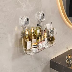 【No Drilling】Suction Cup Wall Mounted Bathroom Shelf | Strong Suction Storage Rack | Cosmetics Storage Punch-Free