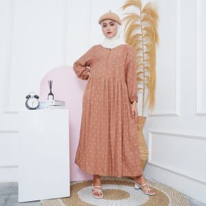 Luna - Midi Dress Gamis Rayon Viscose Motif Polkadot Model Busui Remaja Trend Kekinian Terbaru
