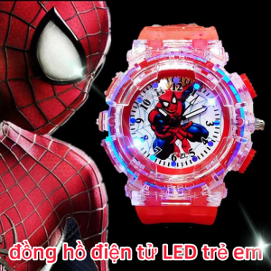 Hoạt Hình Trẻ Em Người Nhện Đồng Hồ Đèn LED Đồng Hồ Trẻ Em Quà Tặng Cho Bé Trai Bé Gái Học Sinh Đồng Hồ Nhiều Màu Sắc Đèn Flash LED Đồng Hồ
