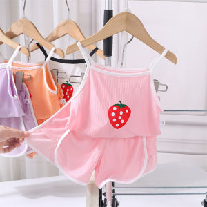 AILEBE Kids Sets Spaghetti Sleeveless Top Elastic Shorts Set Soft Breathable Ice Silk Summer Wear Skin-Friendly Stretchy Comfy Perfect For Daily Play Beach Outings Pambahay OOTD For Baby Girls 1-10 Years