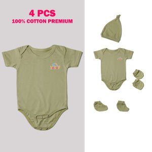 Baju Bayi Jumper Lengan Pendek Satu Set (Bodysuit Sarung tangan Kaos kaki Topi)Usia 0- 12 bualan