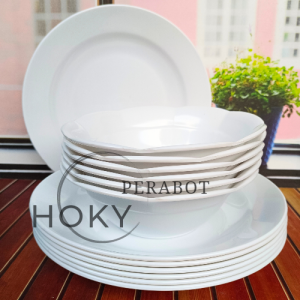 set piring dan mangkuk isi total 12 pcs 6 piring makan 6 mangkuk bakso plastik mika dop terlaris