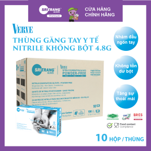 Thùng Găng tay y tế Không Bột MÀU XANH Sri Trang NITRILE VERVE 4.8g 100 chiếc/hộp