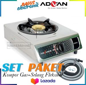 Advance Kompor Gas GB 6601 S+Selang Gas+Regulator Meter Kompor 1 Tungku Body Stainless Api Biru