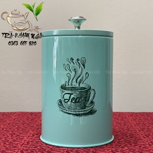 Hộp Đựng Trà Hũ Đựng Trà Lọ Đựng Trà Cafe Và Thảo Mộc Khô Chất Liệu THÉP CHỐNG RỈ (Xanh Nắp Nút & Chữ Tea) - Trà Thái Nguyên Phạm Nga