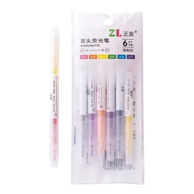 Set Highlighter Dua Sisi Warna isi 6Pcs Pen 2 sisi Diary Marker Stationery Lucu Unik Penanda Buku Warna Warni Pena Penanda Kepala Ganda 2 Arah PTT