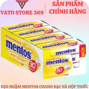 Kẹo ngậm MENTOS pure fresh chanh bạc hà hộp thiếc 35g