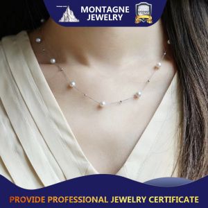 Montagne Jewelry Akoya Pearl Necklace 18k Pure White Gold Necklace For Women Natural Grade A 5-5.5mm White Pearl Necklace Chokers