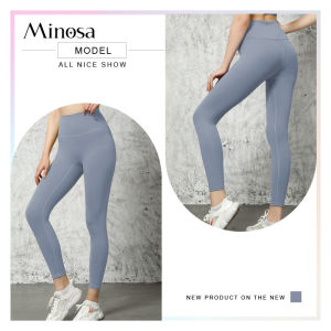 MINOSA Women Sporty High Waist Yoga Pants Sports Seamless Plain Elastic M-2XL (Navy/Black/Grey/Peach/Pink/Purple/Blue)
