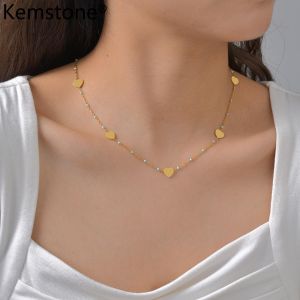 Kemstone Gold Stainless Steel Heart Necklace with Blue Enamel Beads for Women Minimalist Style