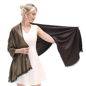 Jifang Women Shiny Double Side Double Colors Lurex Lu Scarf Pashmina Shawl Fringes for Muslim Hijabs Shawls Headscarf 180x70cm WJ445