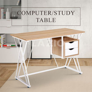Lazio Muji Style Computer & Study Table (DIY Self-Assemble) / With 2 Drawer / Melamine Top & Metal Frame / Meja Belajar / Meja Kerja / 电脑桌 / 书桌