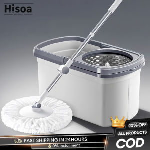 Hisoa 360°Rotary Mop With Spinner Heavy Duty Stainless Steel Spinner Mop with Drain Cap Dual Drive Tornado Mop Complete Set