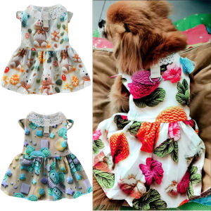 Summer Dog Clothes 3D Printed Pet Dress with Traction Ring for Small Dogs Chihuahua Yorkshire One-piece Dress Puppy Clothings