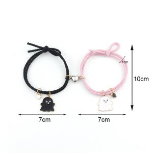 2 Piece Couple Bracelet Set with Cute Ghost Magnets and Black White Rubber Cord Design Adjustable Durable Non Fading Comfortable Wear for Men Women Couples Daily Date Party Birthday Anniversary Valentines Day Romantic Gift for Lover Fashion Accessory