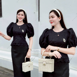 เสื้อลูกไม้ คอกลม แขนตุ๊กตาพองๆ มีอก 32-44 นิ้ว ใส่ทำงาน ใส่งานพิธี ได้ลุุคลูกคุณหนูเรียบร้อยสุดๆ