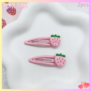 [KUNLIAN] 2 Pcs Cute Sweet Strawberry Hairpin Lovely Pink Hair Clips Girls Bangs Clips BB Snap Clip Hair Accessories