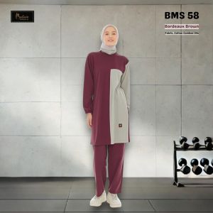 Setelan BMS 58 Kaos Olahraga Wanita Muslimah Terbaru Kekinian Setelan Sport Yoga Jogging Gowes Senam
