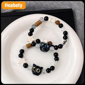 【2-3 days delivery】 Cute Black Cat Beaded Bracelet For Women Men Black White Beads Cartoon Animal Couple Bracelet Trendy Jewelry Lovers Gift