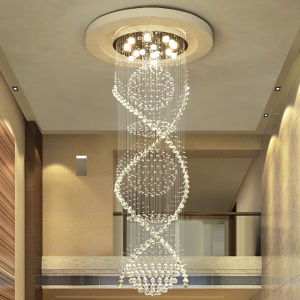 Phube Lighting Modern Luxury Crystal Chandelier Lighting Hanging Ceiling Lamp Staircase Lobby Hotel Luminaire Chandelier for Large Foyer Chandelier Round Raindrop Flush Mount