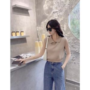 BL20813 Polo Sleeveless Crop Knit Top
