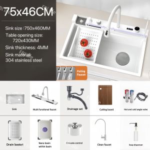 Stainless Kitchen Sink Large Single Sink heavy duty lababo kitchen sink complete set with Honeycomb Integrated Digital Waterfall Faucet Nano Multifunctional