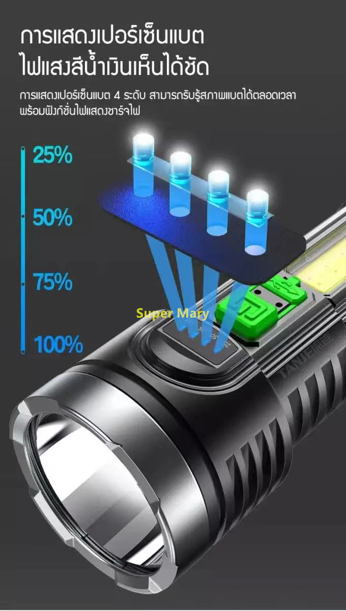 โคมไฟตั้งพื้น ไฟฉาย ไฟฉายแรงสูง ไฟฉายความสว่างสูง ชาร์จแบตได้ ปรับได้ 3 รูปแบบ ส่องได้ไกล กันน้ำ กันกระแทก LED Flashlight USB Charger รุ่น APL-511