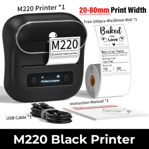 เครื่องปริ้นท์ฉลากความร้อน บลูทูธ แบบพกพา Phomemo M220 Usb+Bluetooth เครื่องปริ้นสติกเกอร์ mini Printer เครื่องปริ้นพกพา รองรับฉลากกว้าง 20มม-80 มม.