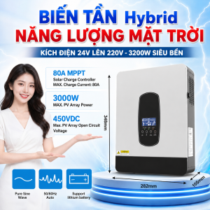 Biến Tần Hybrid Năng Lượng Mặt Trời 3200W 24V Lên 230V Sóng Sin Chuẩn Sạc Solar 80A