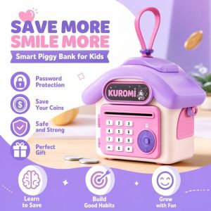 Kids Piggy Bank Password Lock Cartoon Portable BPA Free Coin Cash Holder Safe Toy Gift