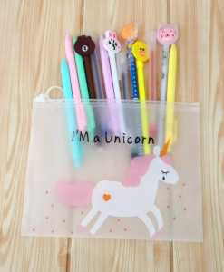 Set Alat Tulis Pouch Zip Lock Transparan Karakter Lucu + Pensil Pena Cute Murah