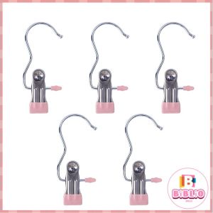 BIBLIO Windproof with Hook Clothes Drying Clips Clothes Drying Hanger Stainless Steel Anti-slip Clip 5pcs