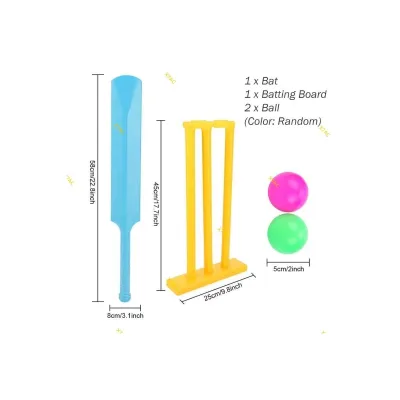 Kids Cricket Set Plastic Bat with 2 Balls & Stumps for Backyard Sports Games