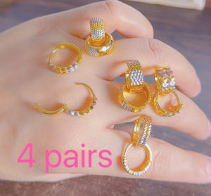 4 pairs 14k Bangkok gold earrings Three Colors Mixed