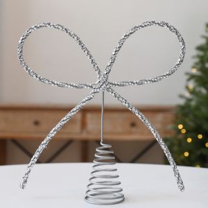 OOG Bow Shaped Christmas Tree Topper Luxury Glitter Finish Tree Top Decoration Festive Accessory Metal Bow Tree Topper Indoor Decoration