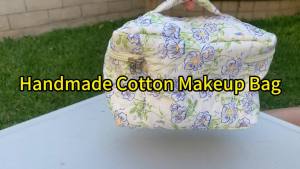 VIWIME Makeup Cosmetic Bag Large Cotton Quilted Travel Coquette Aesthetic Cute Floral Make up Bag for Women Toiletry Bag Organizer (031 - Blue Flower/Big)