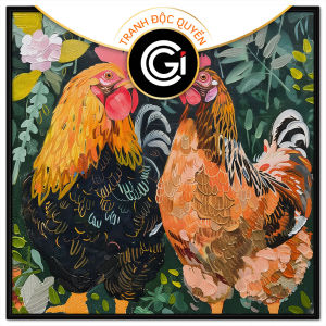 Tranh phong thủy vợ chồng gà đại cát phú quý phong cách hiện đạiTranh treo tường dán tường.CGI-963