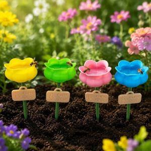 SFFGF Plastic Bee Butterfly Water Cup Flower Shape Colorful Bee Watering Station Easy To Install Weather-Resistant Animals Feeder Outdoor Garden Decor