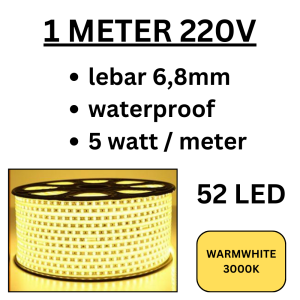 LED Selang Jepit 120 Strip LED 5W 52L Waterproof  2835 Ledstrip 5050 Stripled Selang 220VClip Safety